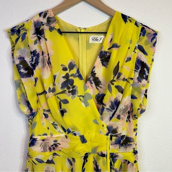 Eliza J Floral Print High Low Chiffon Yellow Floral Dress 6 - Picture 8 of 16
